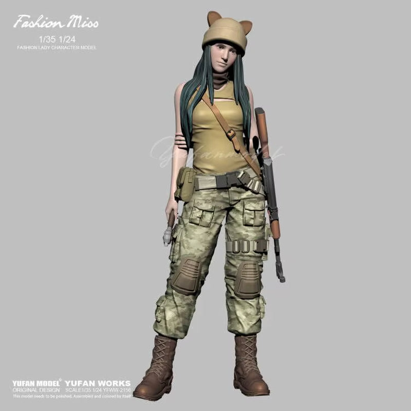 Modern Female Tactical Operative with Rifle 1/35 Resin Figure Kit - resin model view 2