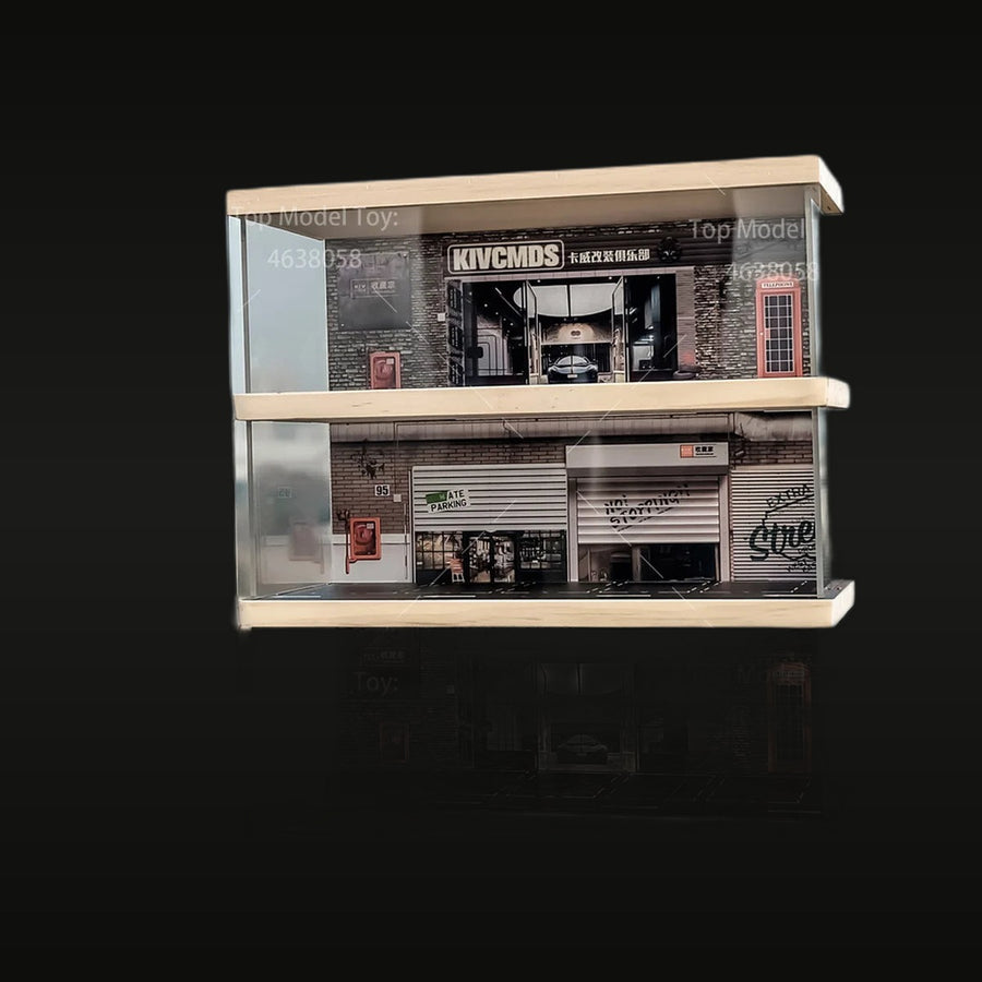 Two-Story Urban Storefront with Car Showroom 1/64 Resin Diorama - unpainted resin model kit