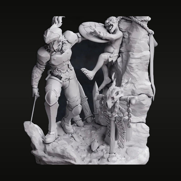 Fantasy Female Warrior vs Orc Diorama 1/24 Resin Kit