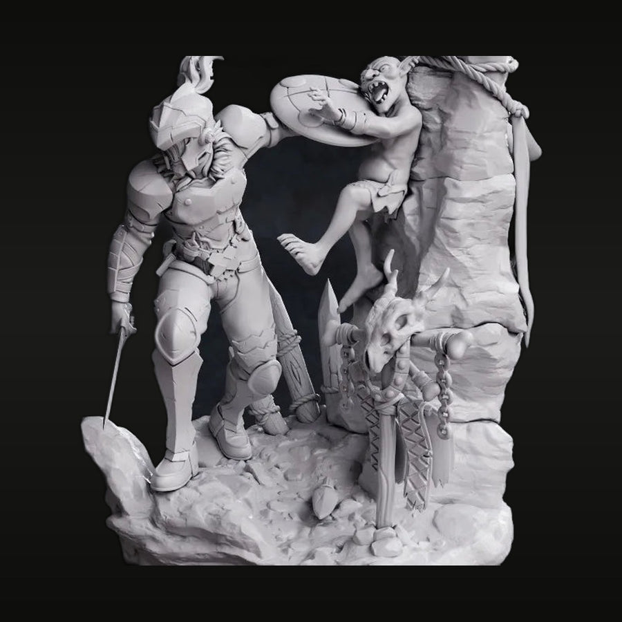 Fantasy Female Warrior vs Orc Diorama 1/24 Resin Kit - unpainted resin model kit