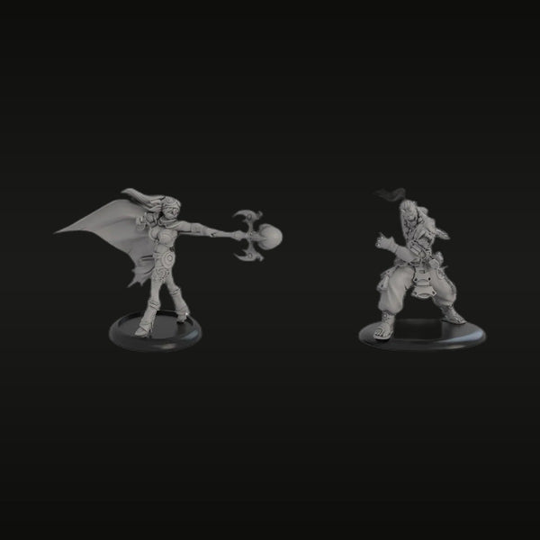 Fantasy Female Spellcaster & Male Warrior Bundle 32mm Resin Figure Set