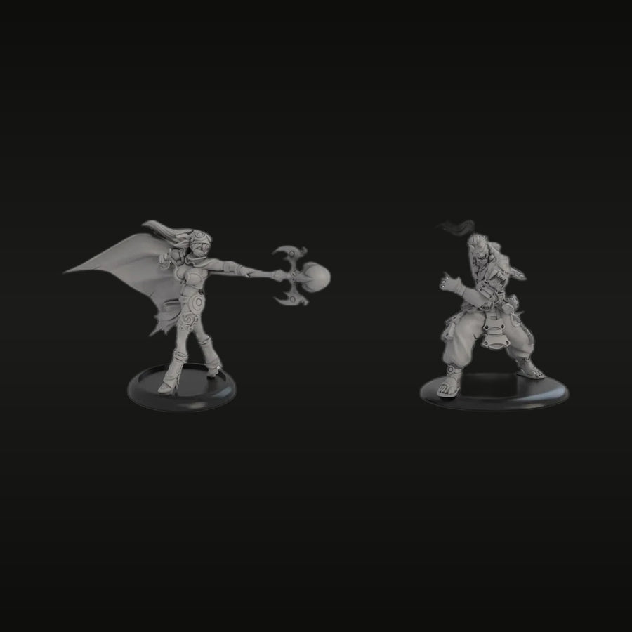 Fantasy Female Spellcaster & Male Warrior Bundle 32mm Resin Figure Set - unpainted resin model kit