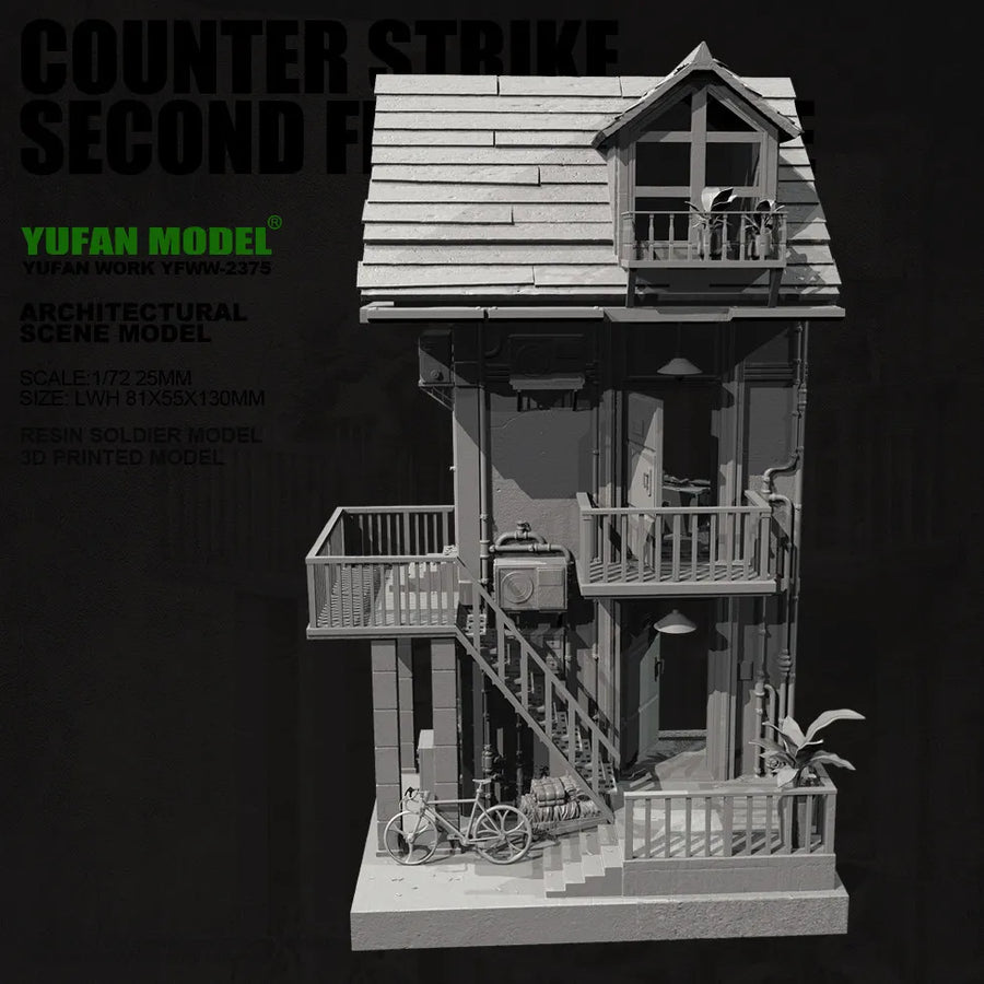 Modern Urban Three-Story Residential Building 1/72 Resin Diorama Kit - resin model view 2