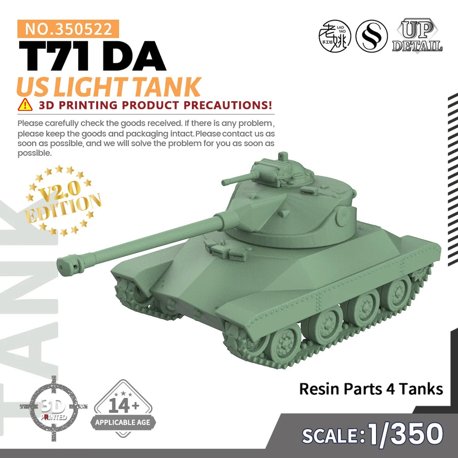 SS522 Military Model Kit US T71 DA Light Tank Miniature Static War Games 1/144 1/200 1/350 1/700