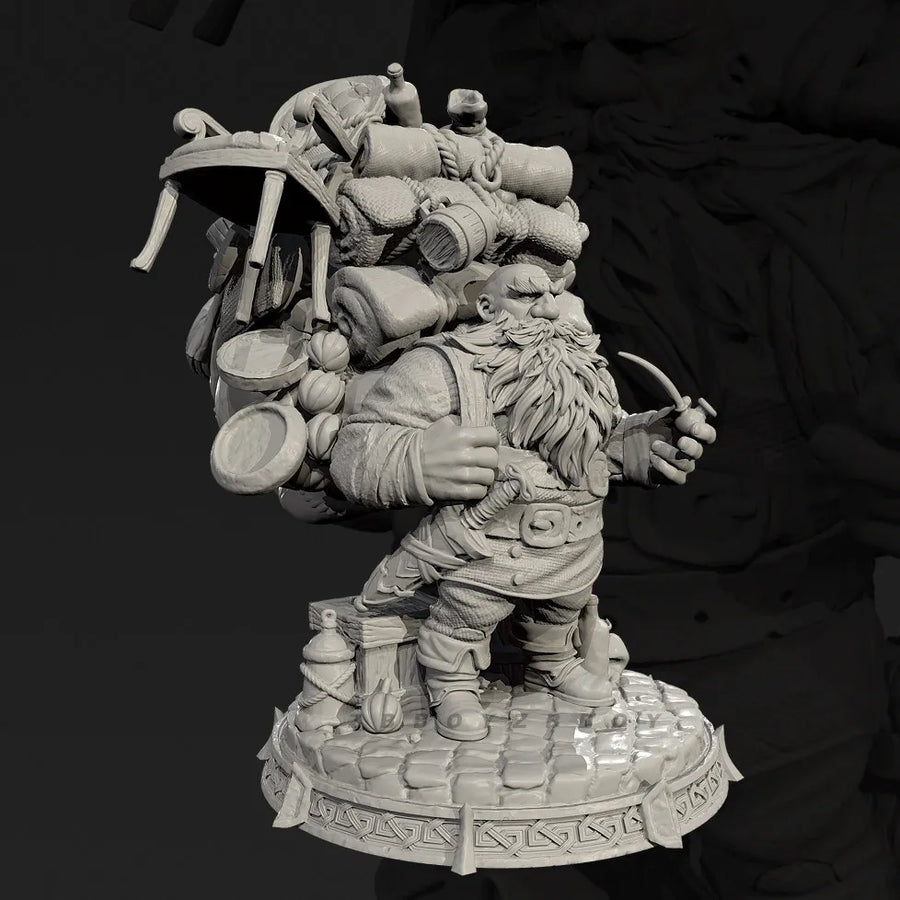 Fantasy Dwarf Adventurer with Oversized Backpack 28mm Resin Figure Kit - resin model view 4