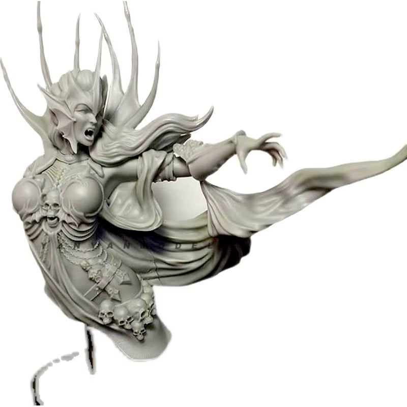 Fantasy Female Demon Queen with Horns 1/10 Resin Bust Kit - resin model view 2