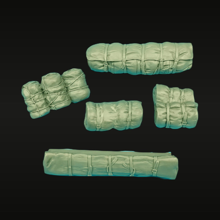 WWII Military Rolled Bedrolls and Gear Bundles Set 1/35 Resin Parts Kit - unpainted resin model kit