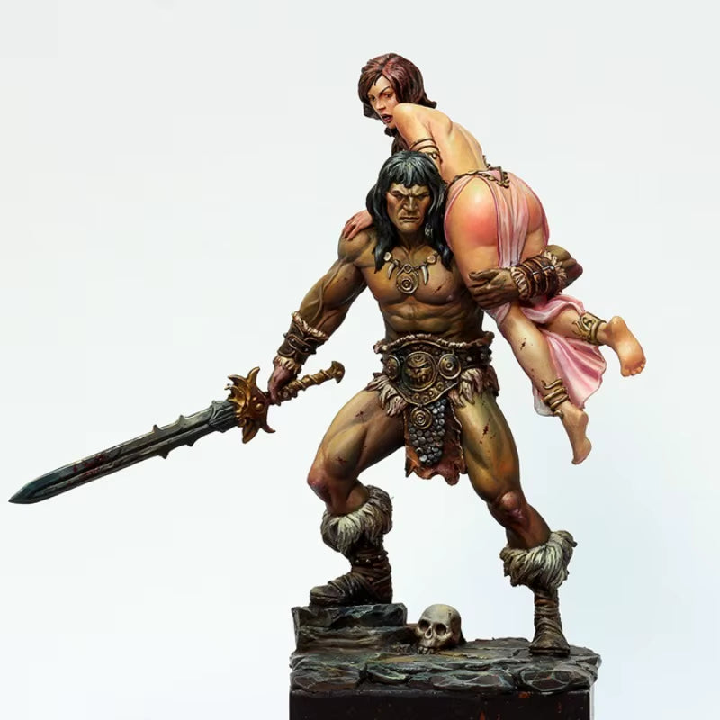 Fantasy Warrior Female and Monster Creature with Shield 1/24 Resin Multi-Part Kit - resin model view 2