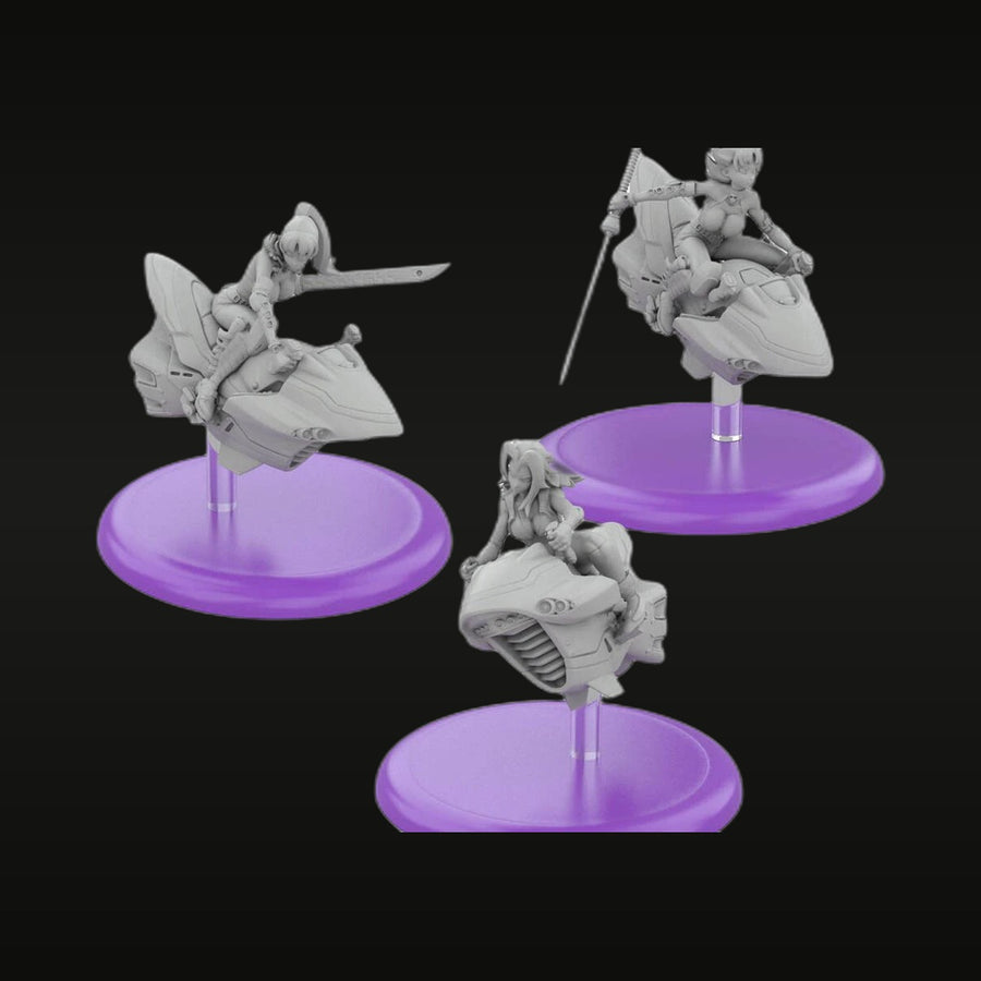 Sci-Fi Female Warrior Pilot Three-Figure Set 40mm Resin Kit - unpainted resin model kit