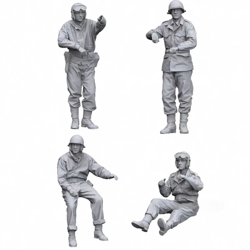 1/35 Scale Die-Cast Resin Figure Model Kit WWII US Tank Crew Set 4 Figures Unassembled and Unpainted
