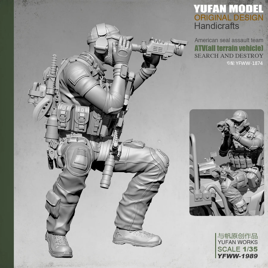 Modern US Special Forces Operator with Binoculars and Slung Rifle 1/35 Resin Figure Kit - resin model view 2