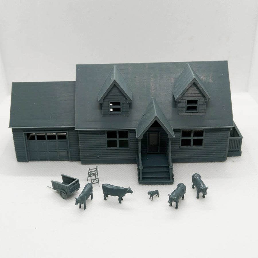 Country Homestead House with Farm Animals 1/87 HO Scale Resin Terrain Kit - resin model view 4