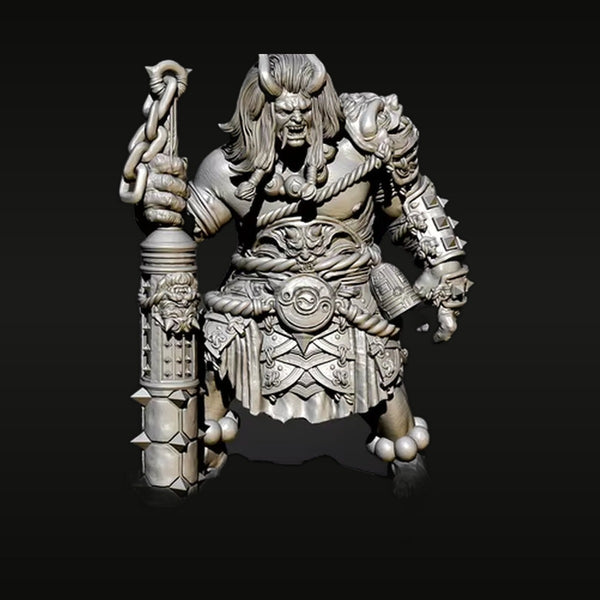 Fantasy Demon Horned Warrior with Spiked Mace and Chains 75mm Resin Bust Kit