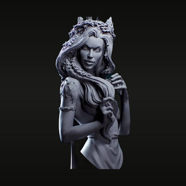 Fantasy Female Dark Queen with Thorn Crown and Crystal 1/10 Resin Bust Kit