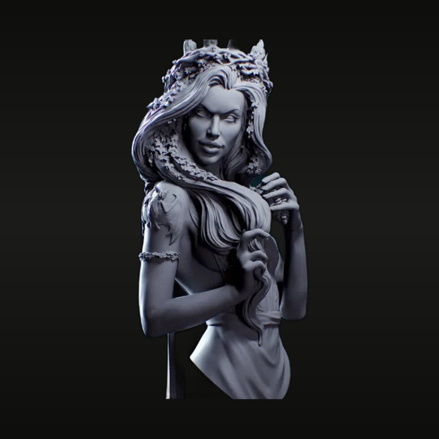 Fantasy Female Dark Queen with Thorn Crown and Crystal 1/10 Resin Bust Kit - unpainted resin model kit