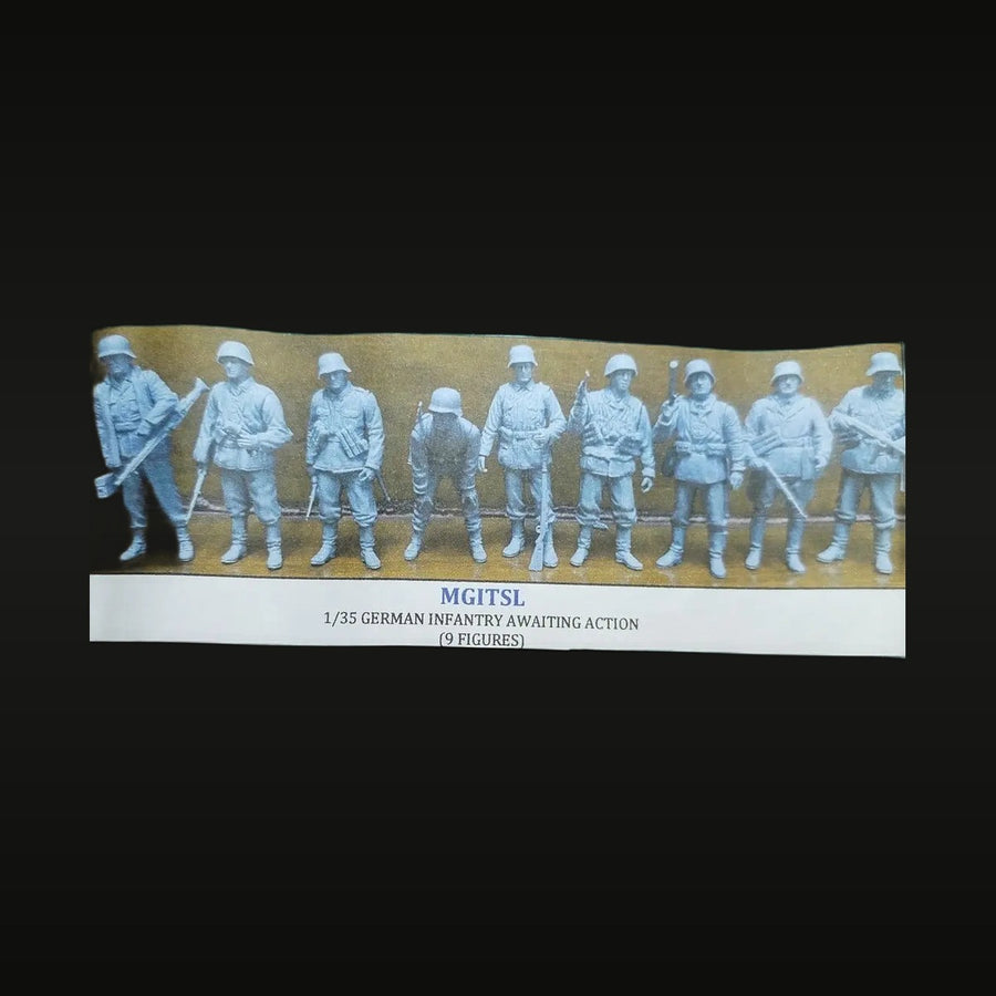 WWII German Infantry Awaiting Action 1/35 Resin Figure Set (9pc) - unpainted resin model kit