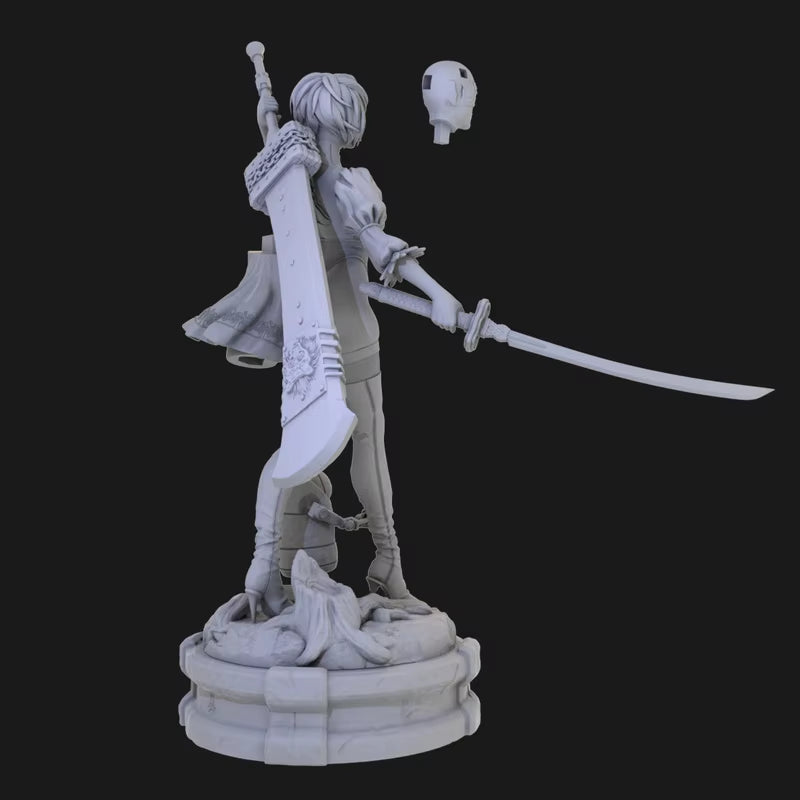 Fantasy Female Warrior White Hair Double Axe 1/24 Resin Figure Kit - resin model view 5