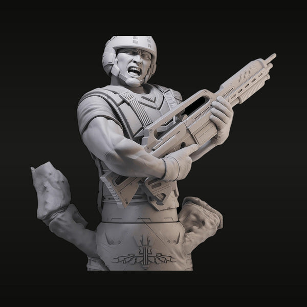 Sci-Fi Futuristic Soldier with Assault Rifle 75mm Resin Bust Kit