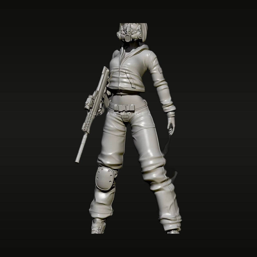 Modern Female Tactical Operator with Gas Mask & Rifle 1/35 Resin Figure Kit - unpainted resin model kit