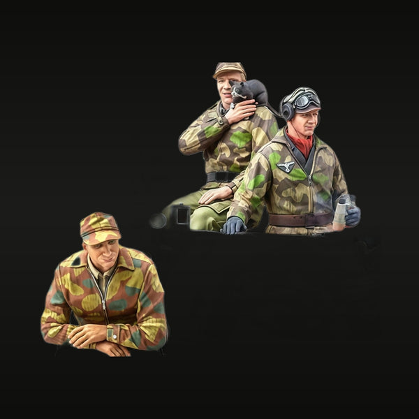WWII German Panzer Crew Busts Set of 3 Camouflage Uniforms 1/16 Resin Kit