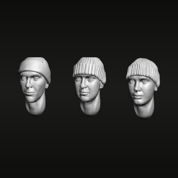 Modern Male Soldier Head Variants Beanie/Headband 1/35 Resin Bust Set