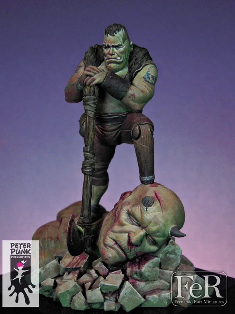 Fantasy Orc Warrior with Severed Enemy Head 54mm Resin Diorama Kit - resin model view 3