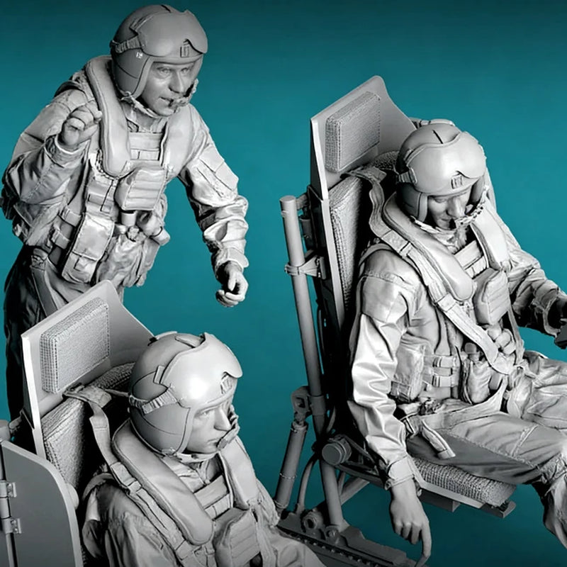 WWII American Soldiers on Camp Chairs 3-Figure Set 1/48 Resin Kit - resin model view 3