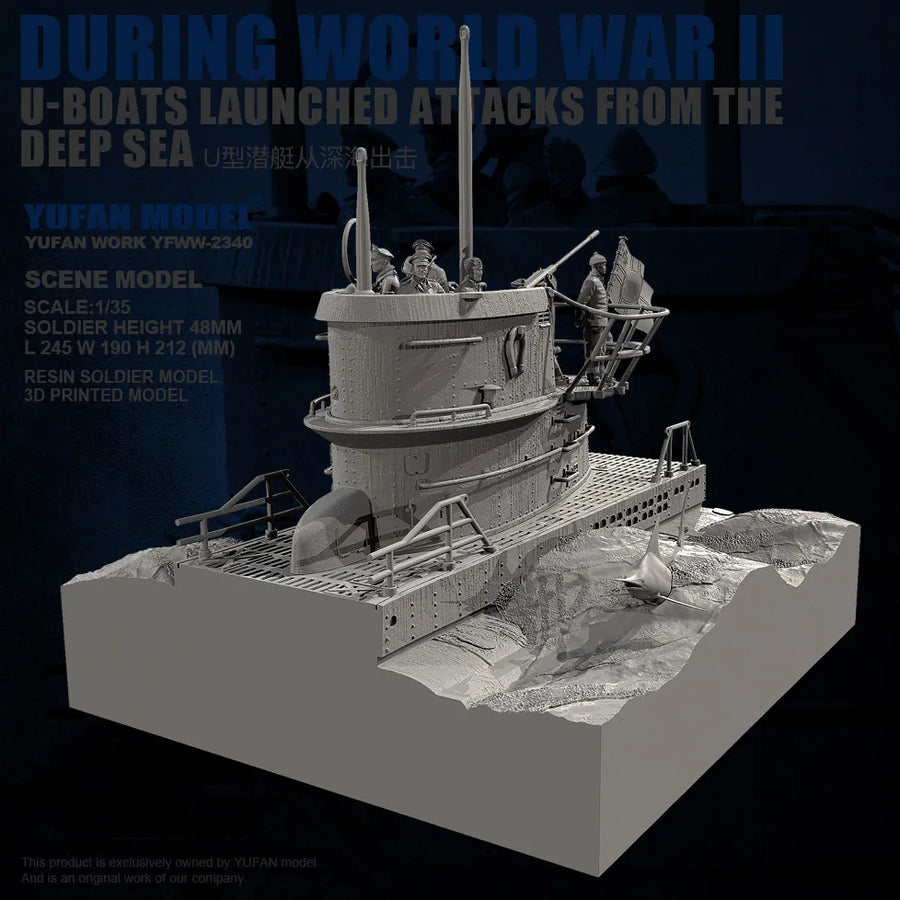 WWII German U-Boat Submarine with Wave Base 1/35 Resin Ship Kit - resin model view 5