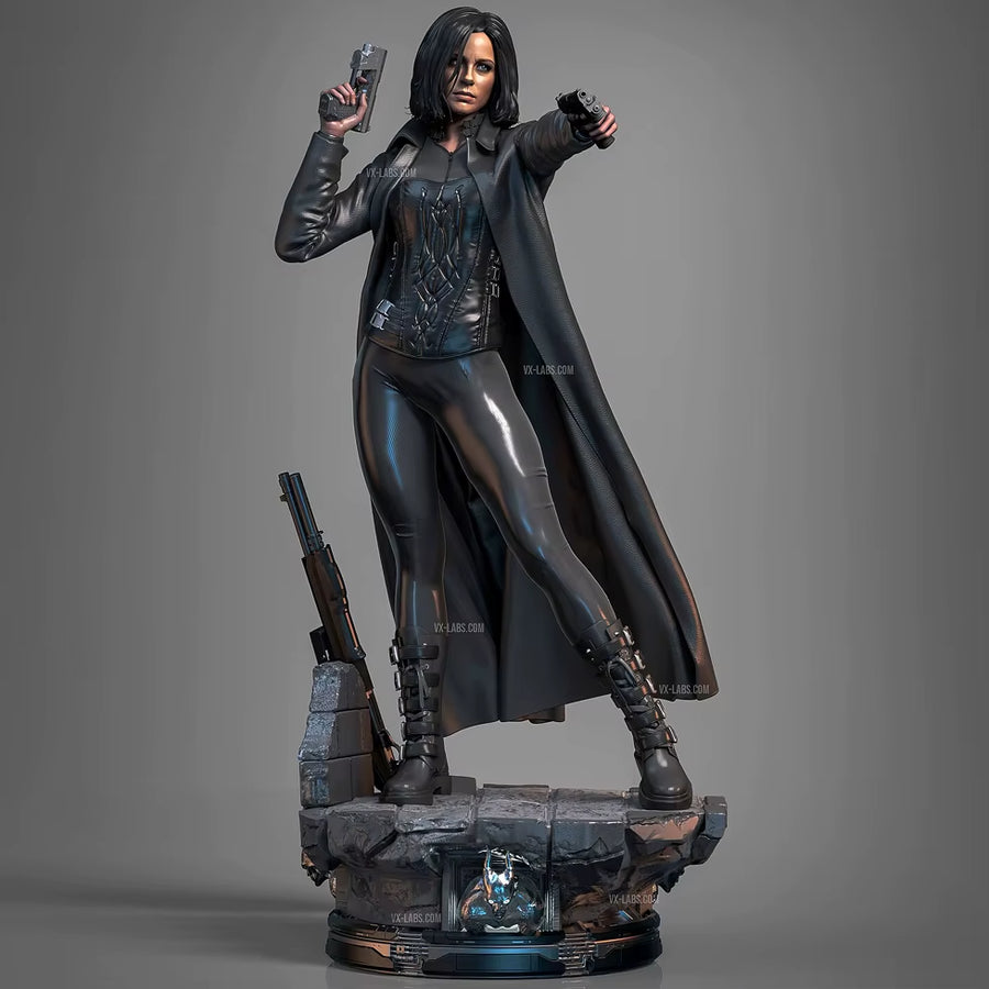 Modern Female Spy Operative with Dual Pistols and Long Coat Resin Figure Kit - resin model view 2