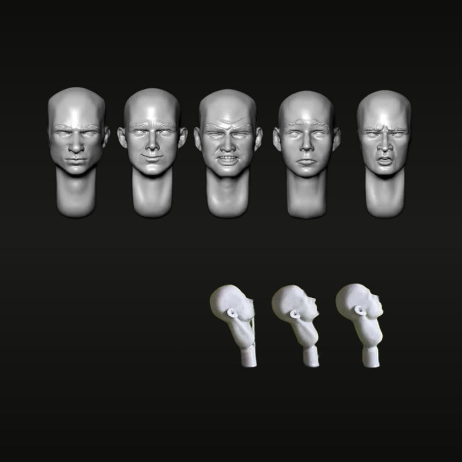 Military Head Set with 5 Face Expressions & 3 Blank Heads 1/35 Resin Kit - unpainted resin model kit