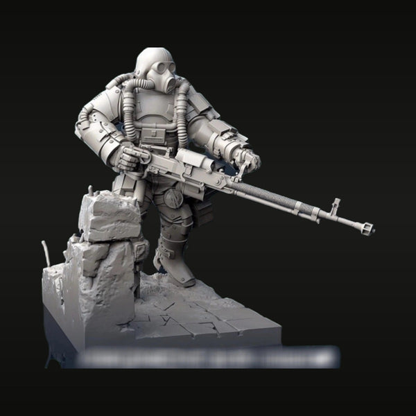 Sci-Fi Power Armored Soldier with Gas Mask and Rifle 1/35 Resin Figure Kit