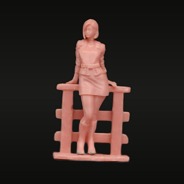 Modern Female Figure Leaning on Fence 1/64 Resin Model Kit