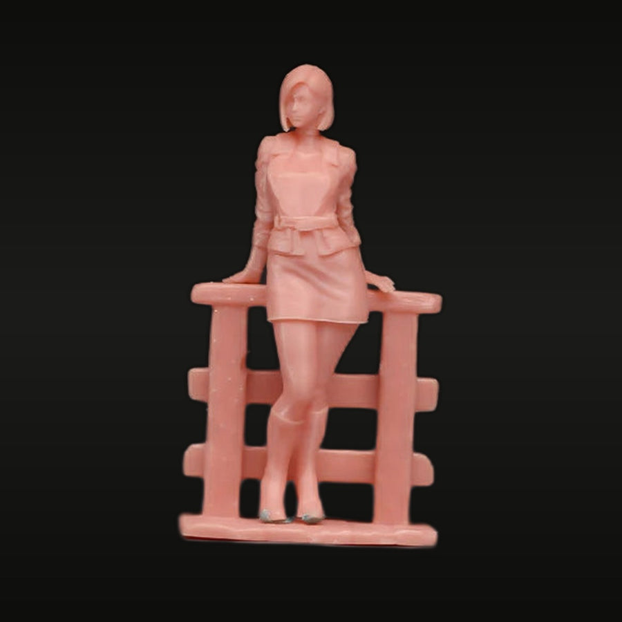 Modern Female Figure Leaning on Fence 1/64 Resin Model Kit - unpainted resin model kit