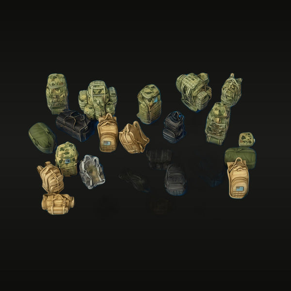 Modern Tactical Backpack & Rucksack Assortment 28mm Resin Accessory Set