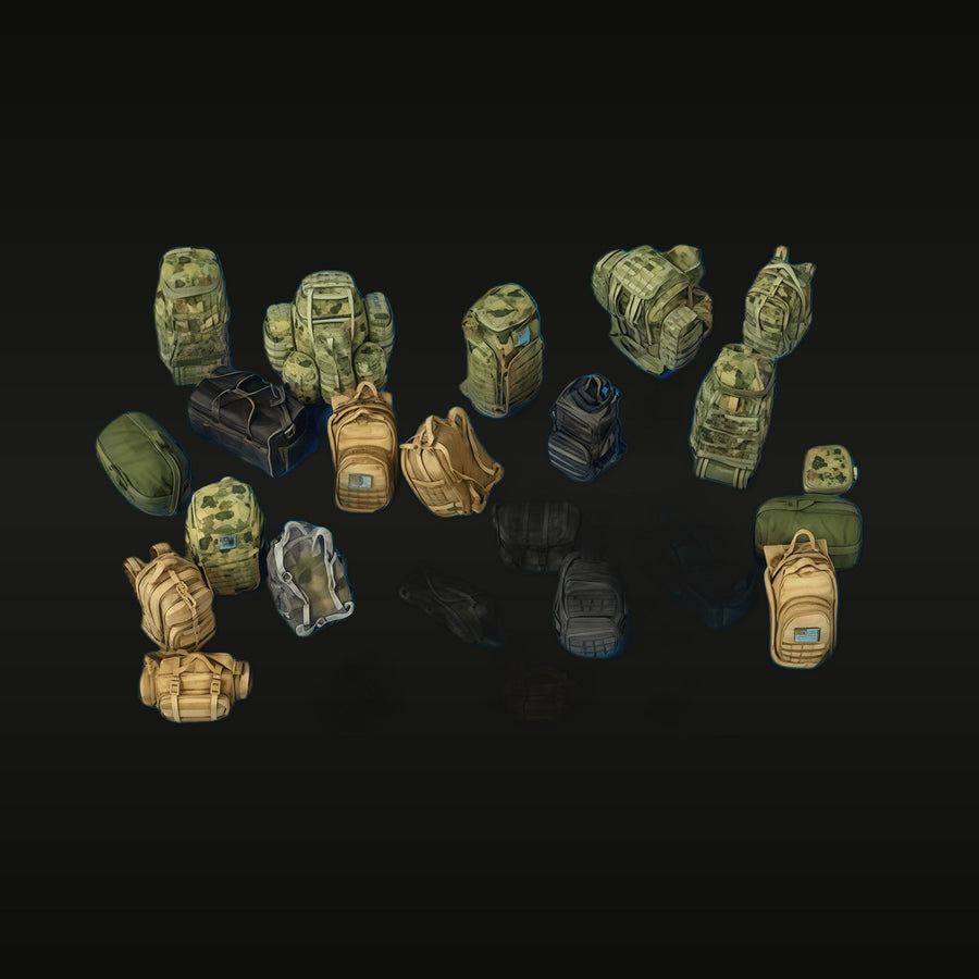 Modern Tactical Backpack & Rucksack Assortment 28mm Resin Accessory Set - unpainted resin model kit
