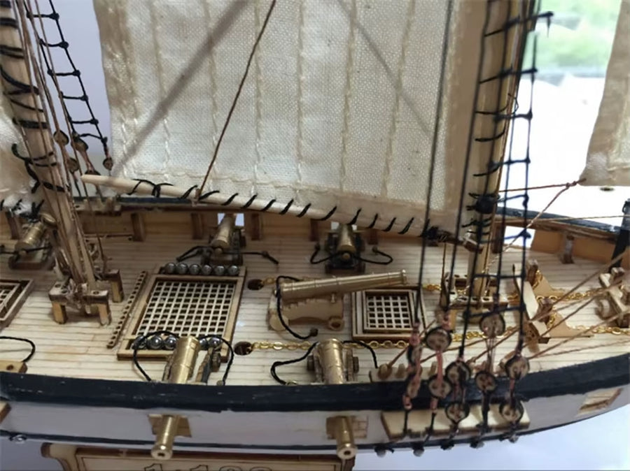 Model Wood Ancient Sailboat Assembled and Sheathed Ship Science Popularization DIY Handmade Miniature Model 1/100