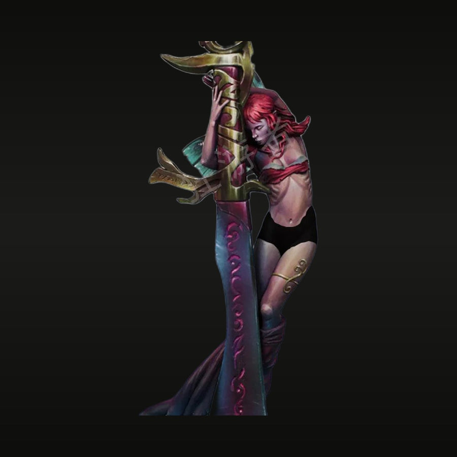 Fantasy Female Demon Sorceress with Horns and Wing Staff 1/24 Resin Figure - unpainted resin model kit