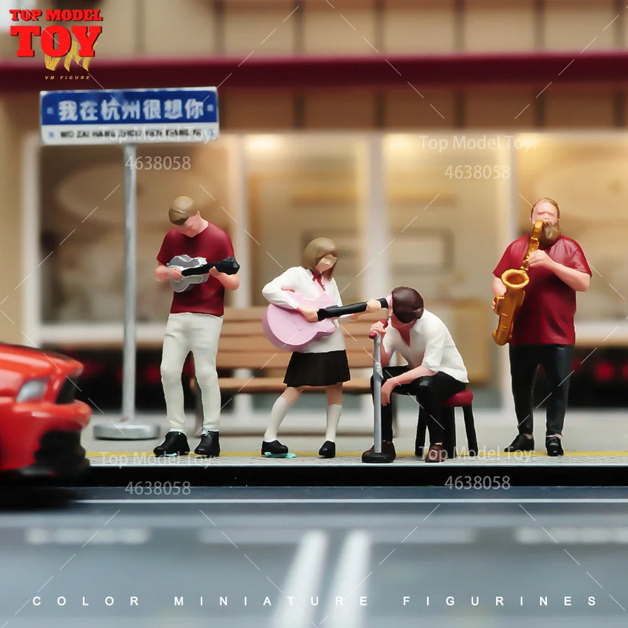 Painted Miniatures 1/64 Scale Band Combination Singer Guitarist Female Male Scene Figure Doll Unpainted Model for Car Vehicles