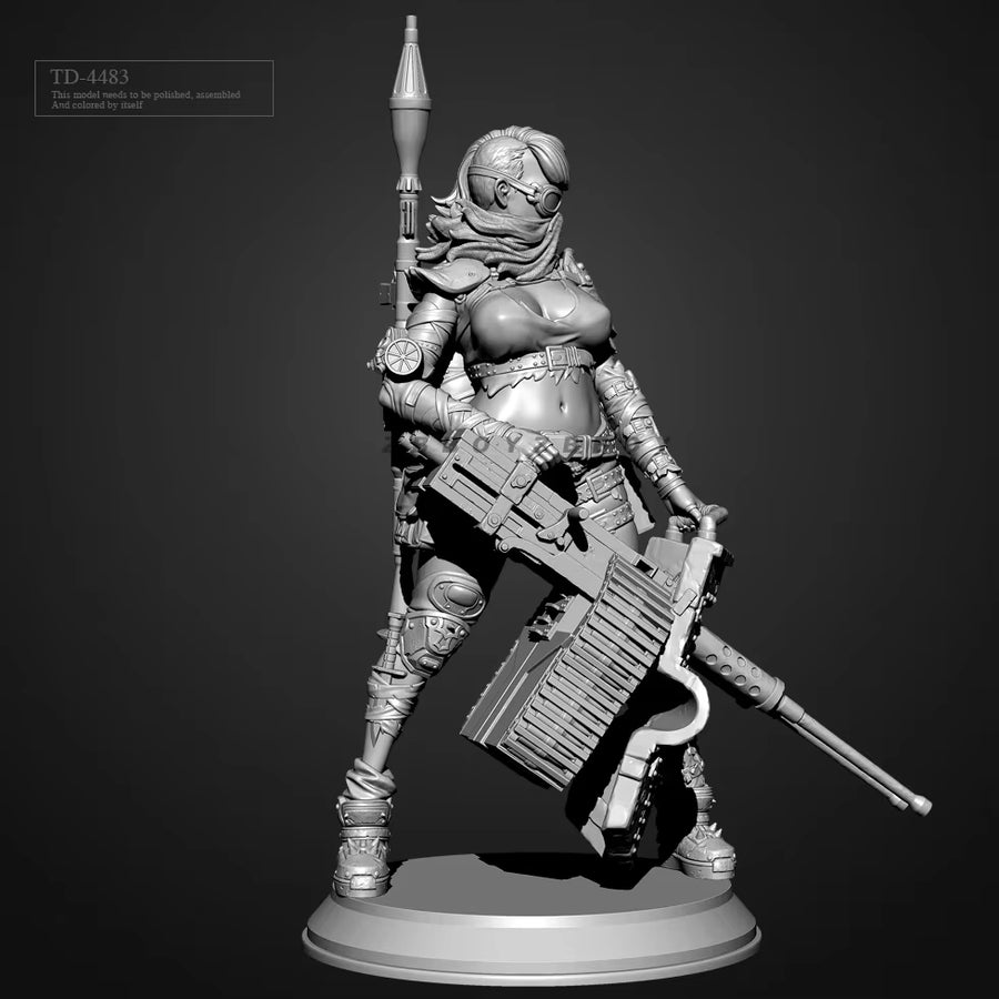 Sci-Fi Female Commando with Futuristic Rifle 50mm Resin Bust Kit - resin model view 3