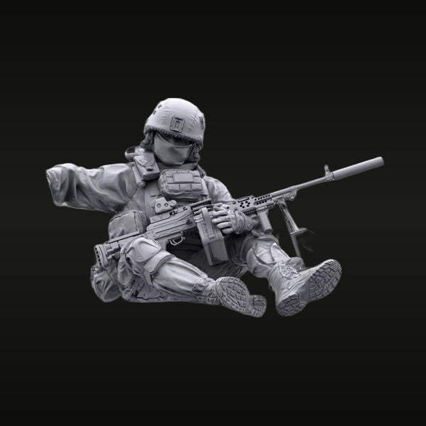 Modern Tactical Operator with AR Rifle Sitting Pose 1/35 Resin Figure Kit