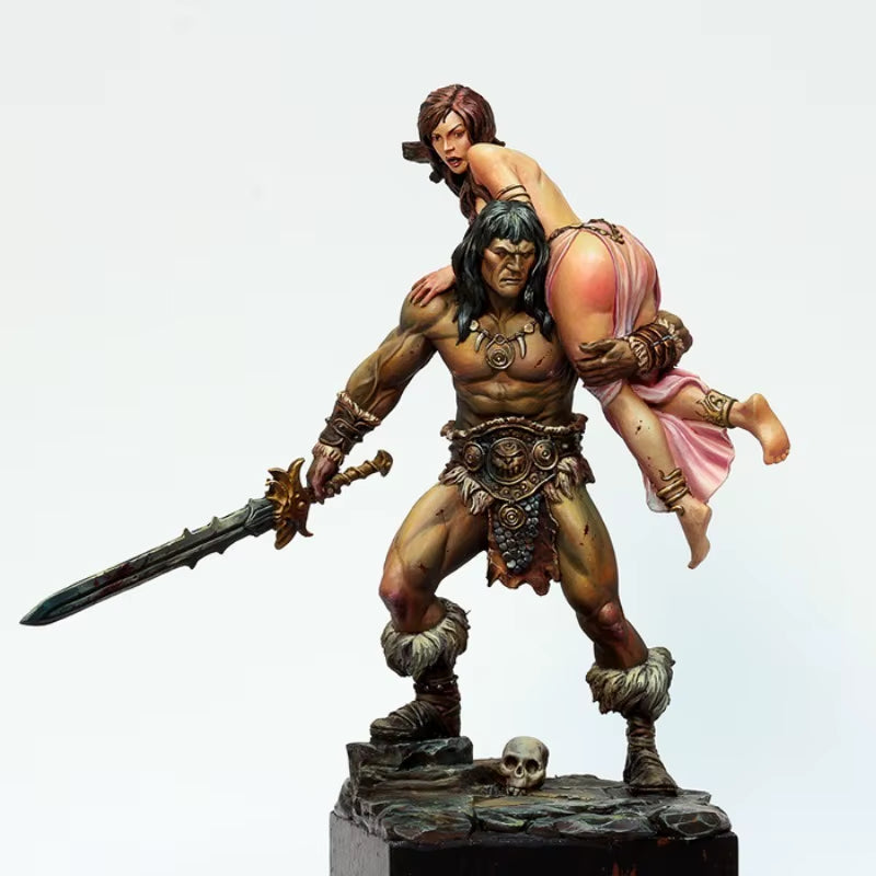 Fantasy Warrior Female and Monster Creature with Shield 1/24 Resin Multi-Part Kit - resin model view 3