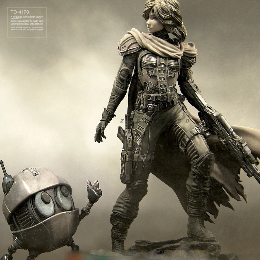 Sci-Fi Female Soldier with Dual Plasma Rifles and Droid 55mm Resin Figure Kit - resin model view 2
