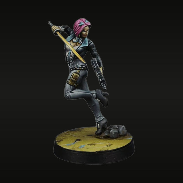 Cyberpunk Female Warrior with Poleaxe Purple Hair 28mm Resin Figure Kit