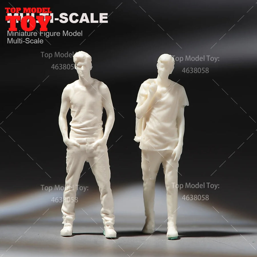 Painted Miniatures 1/64 Grey Vest Boy Jacket White T-Shirt Man Mini Scene Props Doll Unpainted Model for Cars Vehicles Toys