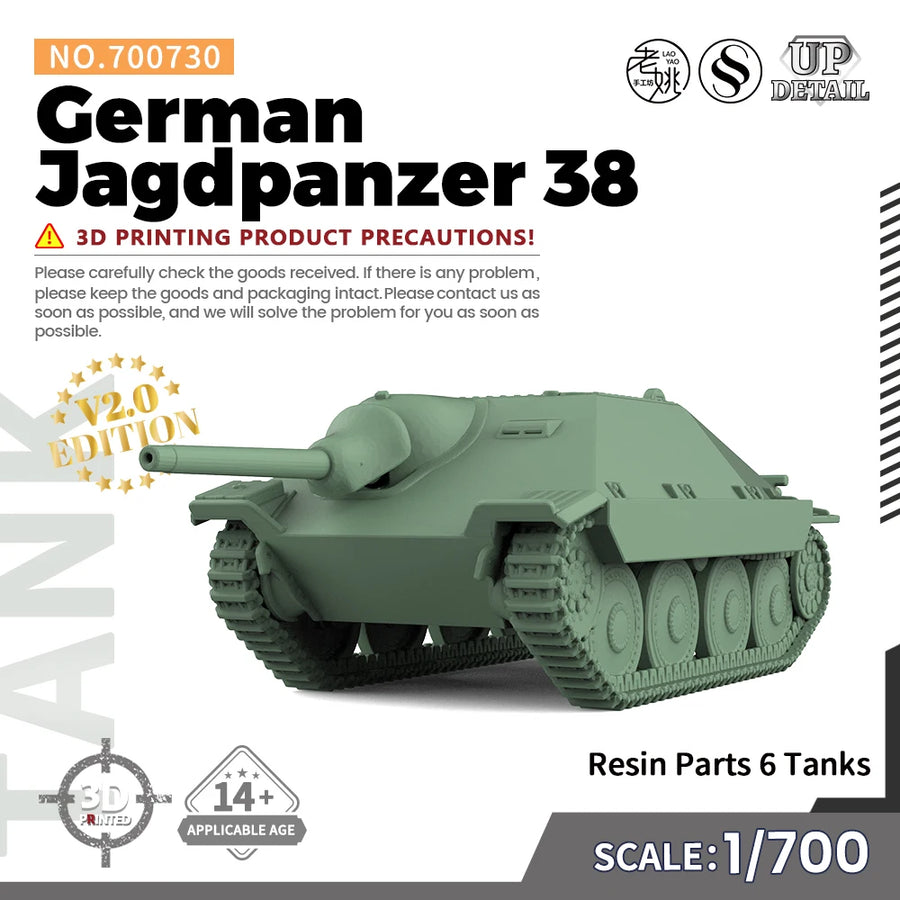 1/144 1/200 1/350 1/700  SS730 Military Model Kit German Jagdpanzer 38 Miniature Static War Games
