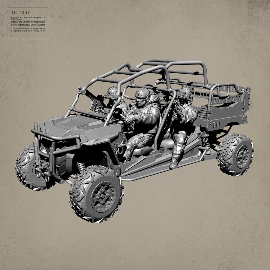 38MM 50MM Resin Soldier Model Kits Figure 3D Terrain Vehicle + 3 Soldiers Colorless and Self-Assembled TD-4147