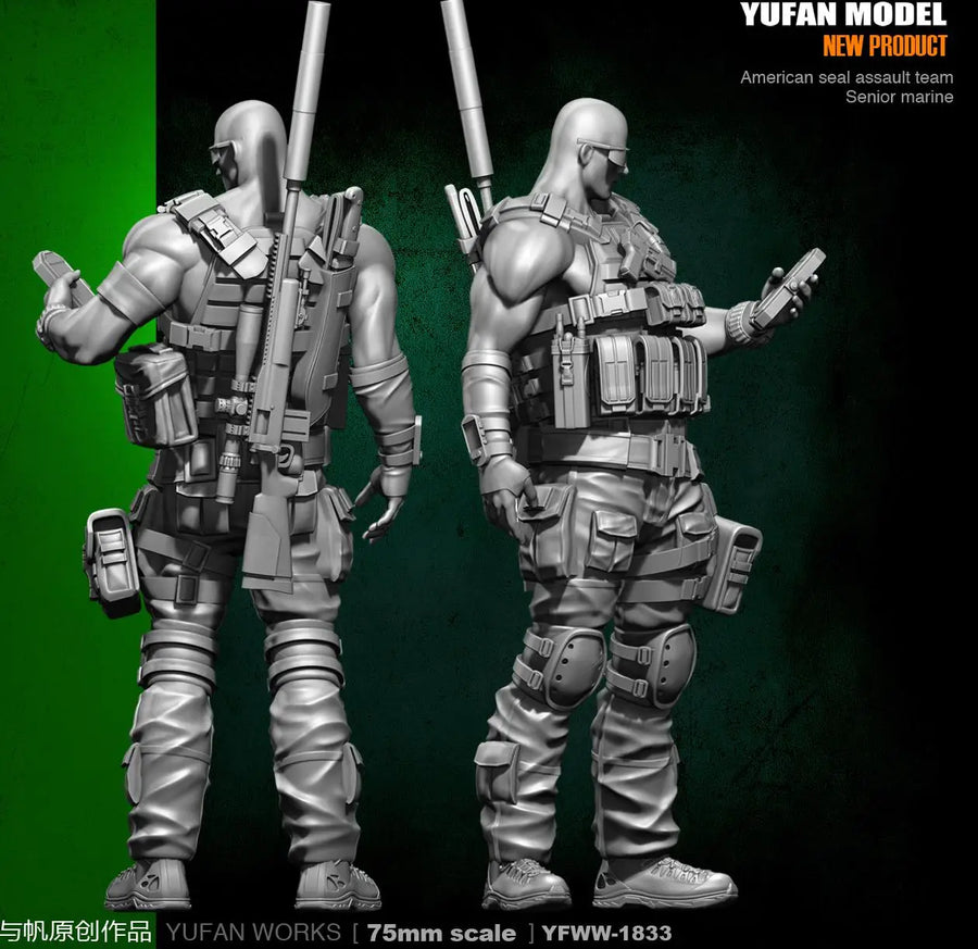 Modern Tactical Operator Heavy Assault Commando 75mm Resin Figure Kit - resin model view 4