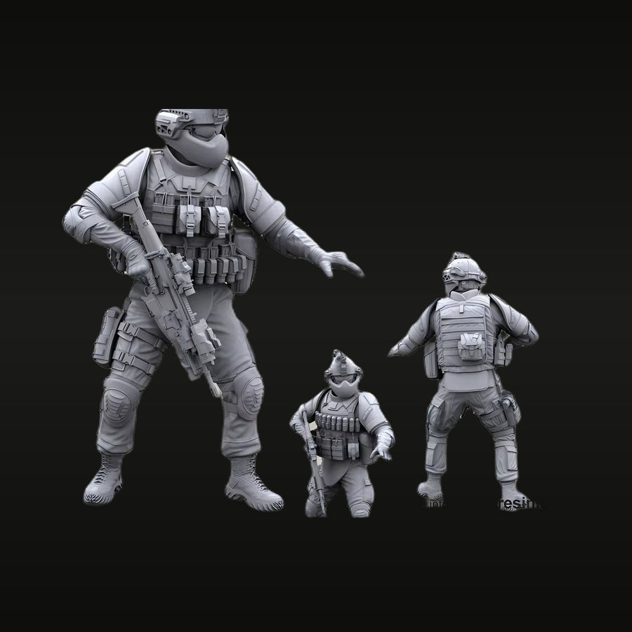 Modern US Army Soldiers with ACH Helmets and M4 Rifles Set of 3 1/35 Resin Figure Kit - unpainted resin model kit