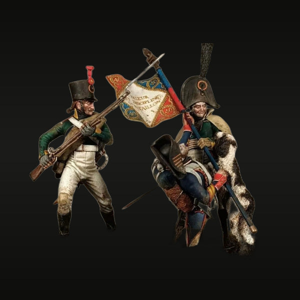 Napoleonic French Infantry with Regimental Eagle 1/24 Resin Figure Set
