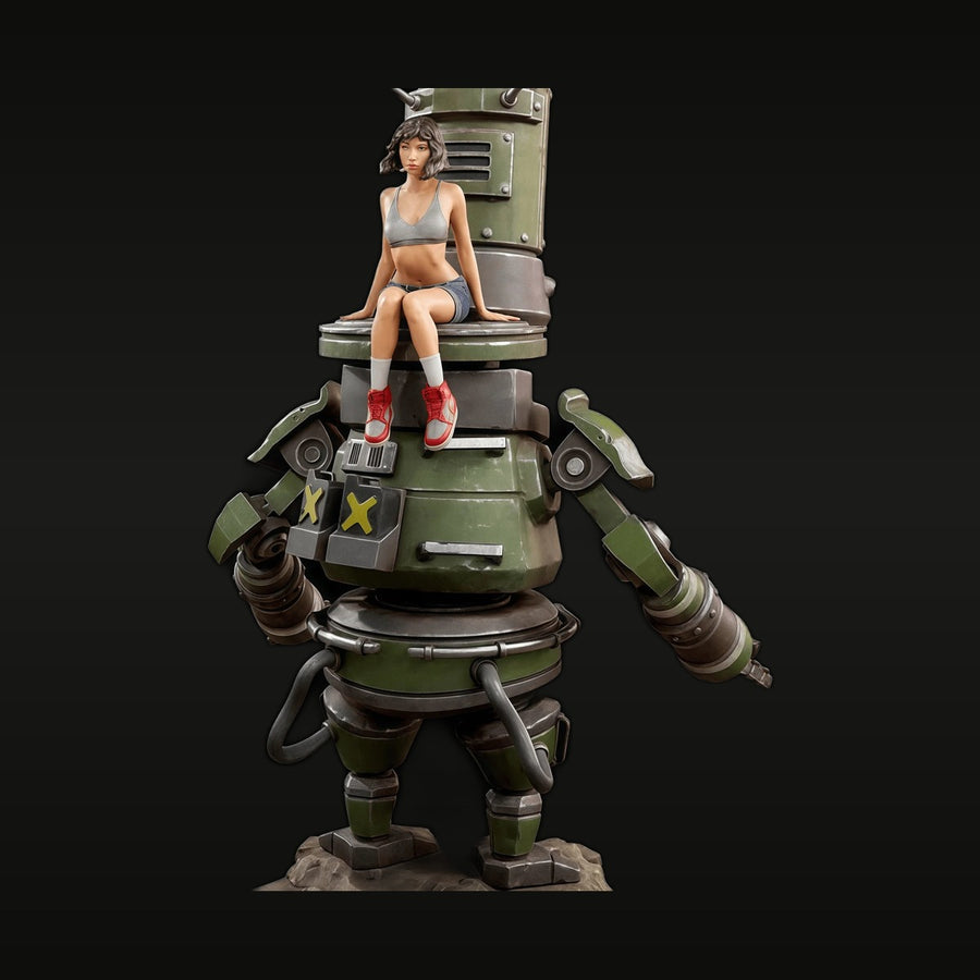 Sci-Fi Pinup Female Figure Seated on Mecha Robot 75mm Resin Figure Kit - unpainted resin model kit